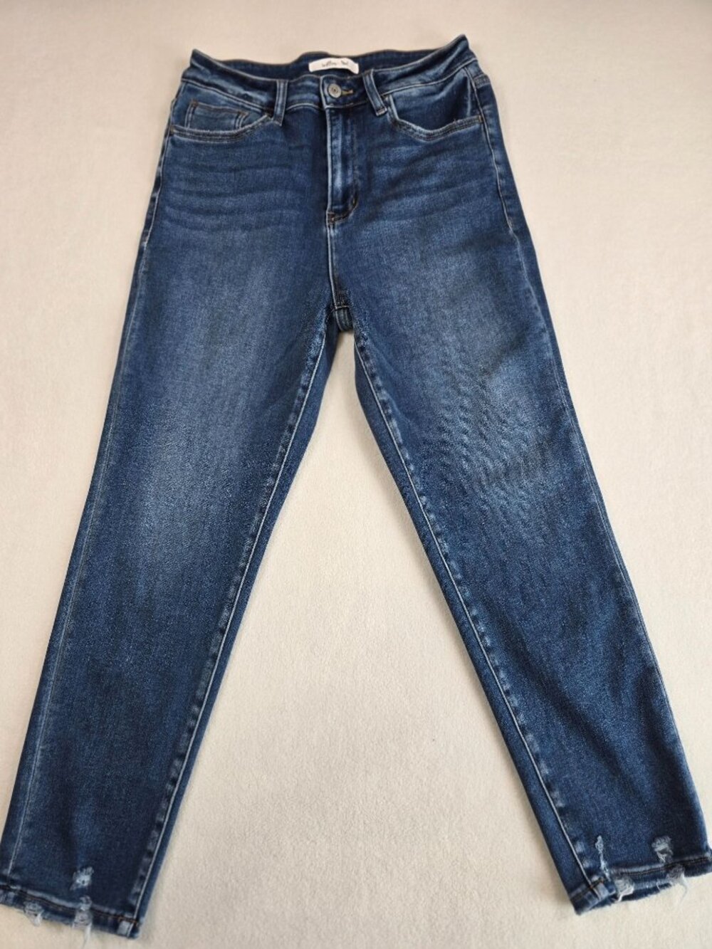 Willow + Root Mom Jeans 27x27 Dark Wash Denim Frayed Hem High Rise